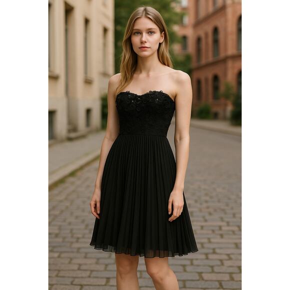 MAC DUGGAL Dress Size 2 Evening Gown Sequin Black Mini Ruffle Pleated Strapless - Picture 5 of 6